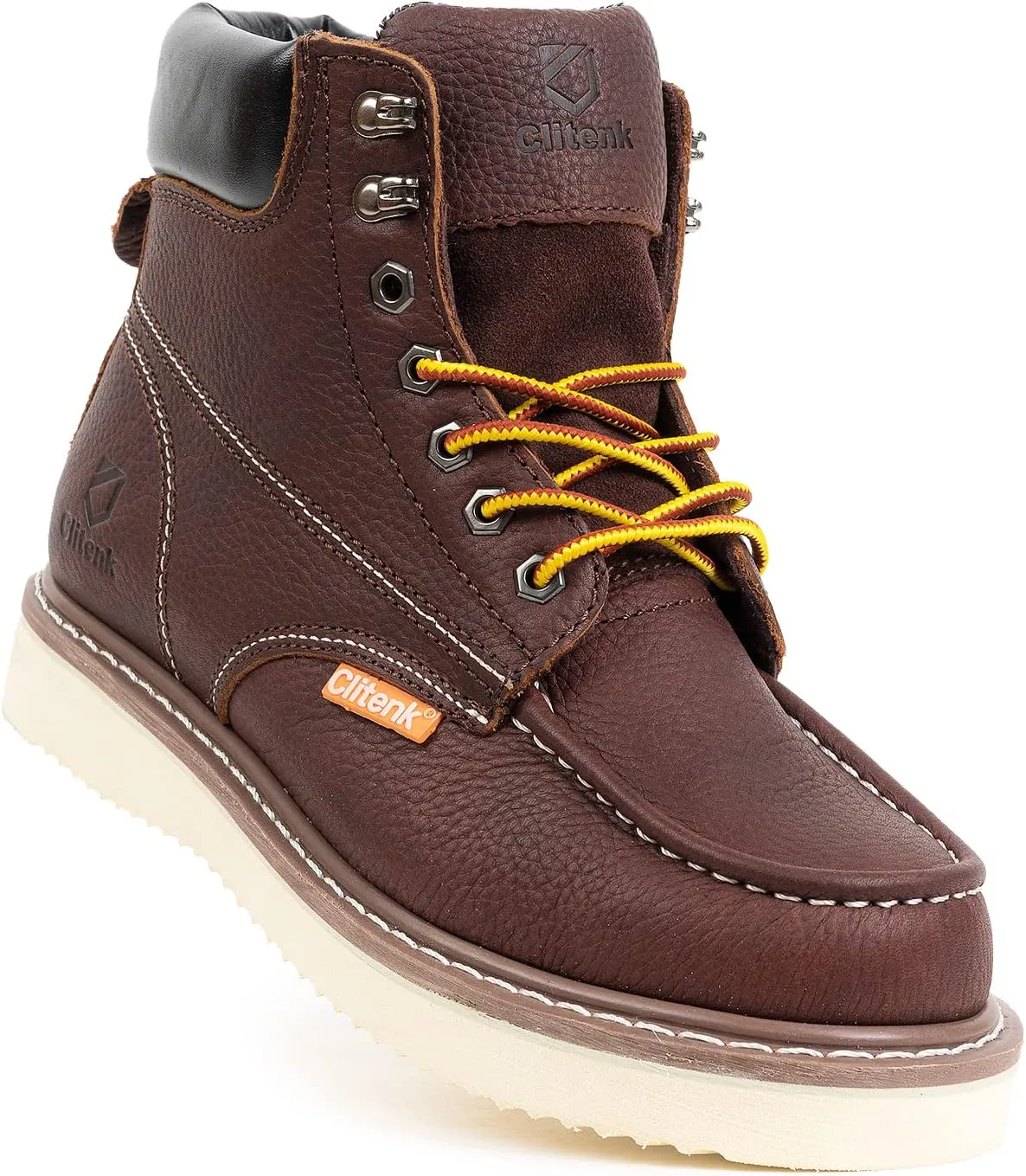 Work Boots Men MOC TOE, Soft Toe 6” Full Grain Leather Breathable Water Resistant, Non Slip Wedge Comfortable Mens Work Boots Lightweight