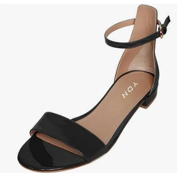 YDN Black Block Low Heel Sandals Open Toe Ankle Strap Comfortable Walking Shoes