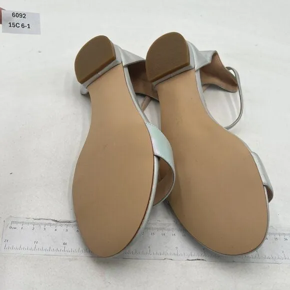 YDN Silver Block Low Heel Sandals Open Toe Ankle Strap Comfortable Dress Shoes