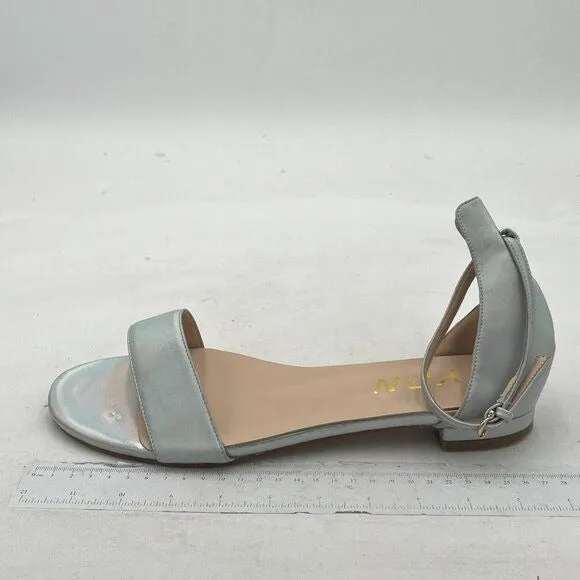 YDN Silver Block Low Heel Sandals Open Toe Ankle Strap Comfortable Dress Shoes