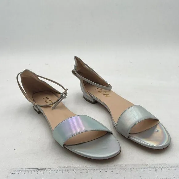 YDN Silver Block Low Heel Sandals Open Toe Ankle Strap Comfortable Dress Shoes