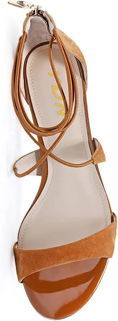 YDN Women's Open Toe Kitten Low Heel Sandals Lace up Zip Back Summer Dress Shoes Size 4-15 US