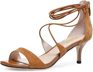 YDN Women's Open Toe Kitten Low Heel Sandals Lace up Zip Back Summer Dress Shoes Size 4-15 US