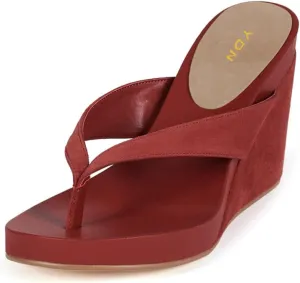 YDN Women's Wedge Heel Flip Flops Sandals Open Round Toe High Heels Slip On Dressy Party Thong Shoes Size 4-16 US