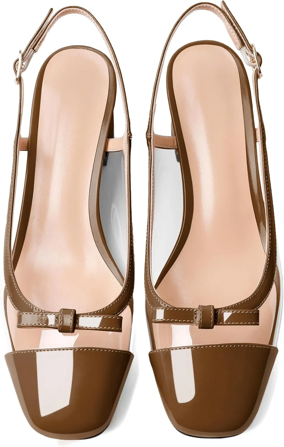 YODEKS Womens Slingback Heels Cap Toe Shoes Low Block Heel Clear Pumps Square Toe Buckle Dress Shoes 2 Inch for Office Party