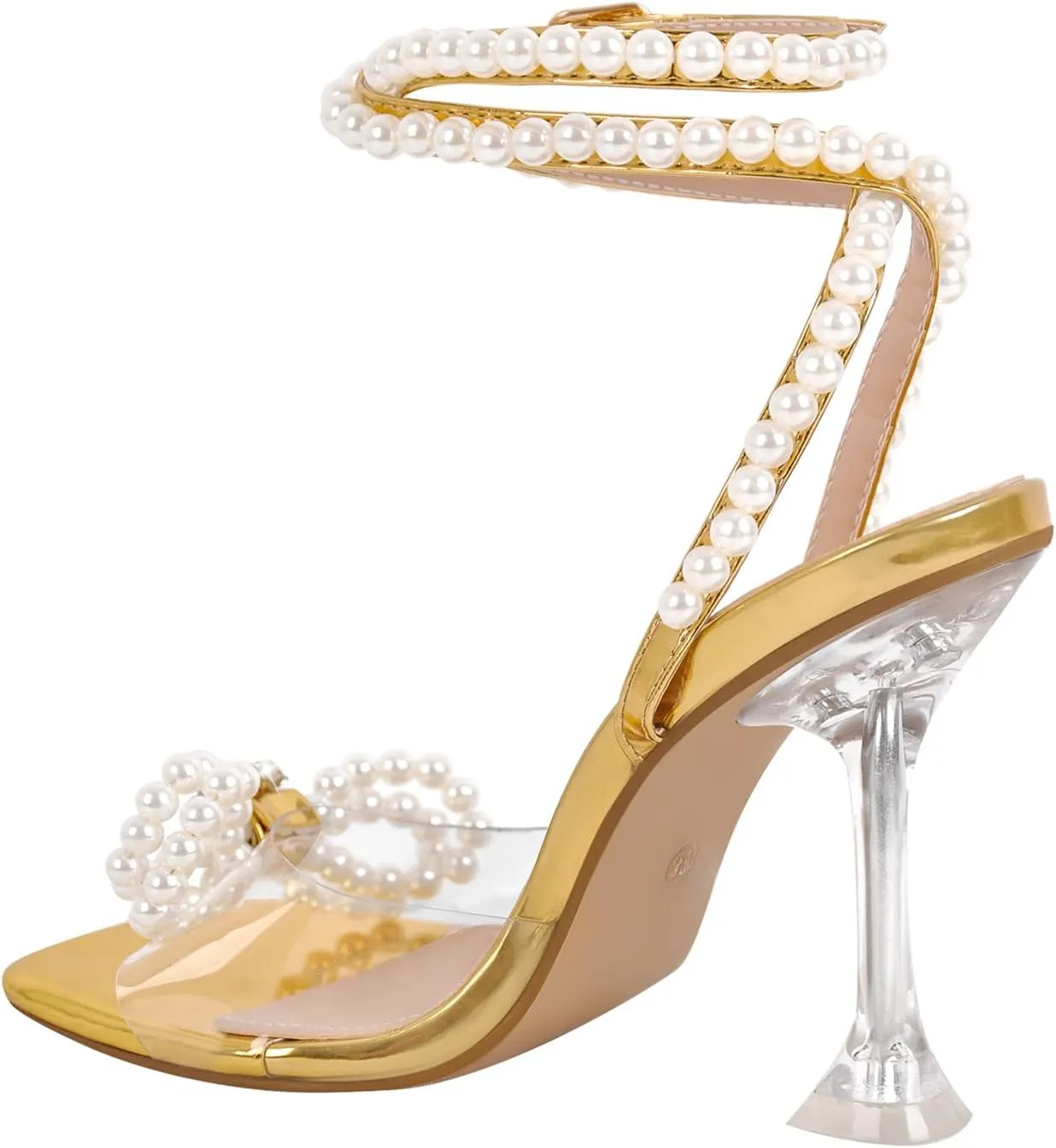 Yolkomo Women's Square Toe Clear Heels Sexy Rhinestone Bow Heels Open Toe Ankle Strap Stiletto High Heel Sandals