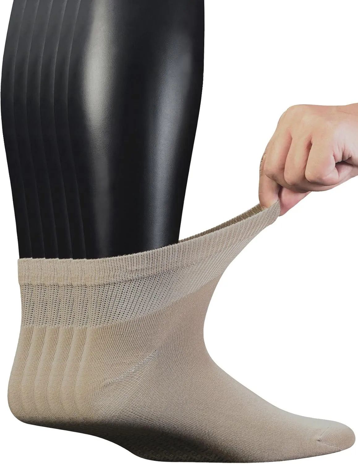 Yomandamor Men's 6 Pairs Combed Cotton Diabetic Ankle Socks with Seamless Toe and Non-Binding Top