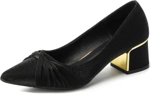 YooPrettyz Women Closed Pointed Toe Wedding Pumps Satin Comfort Block Heels Pleated Bridal Dress Shoes