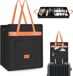 Yotako Shoe Bag for Travel with Leathers Handle,Portable Shoe Organizer with Pockets,3 in 1 Hanging Luggage Shoe Storage Bag,Travel Shoe Bag for Women Men Fit 6 PCS Shoes,Black