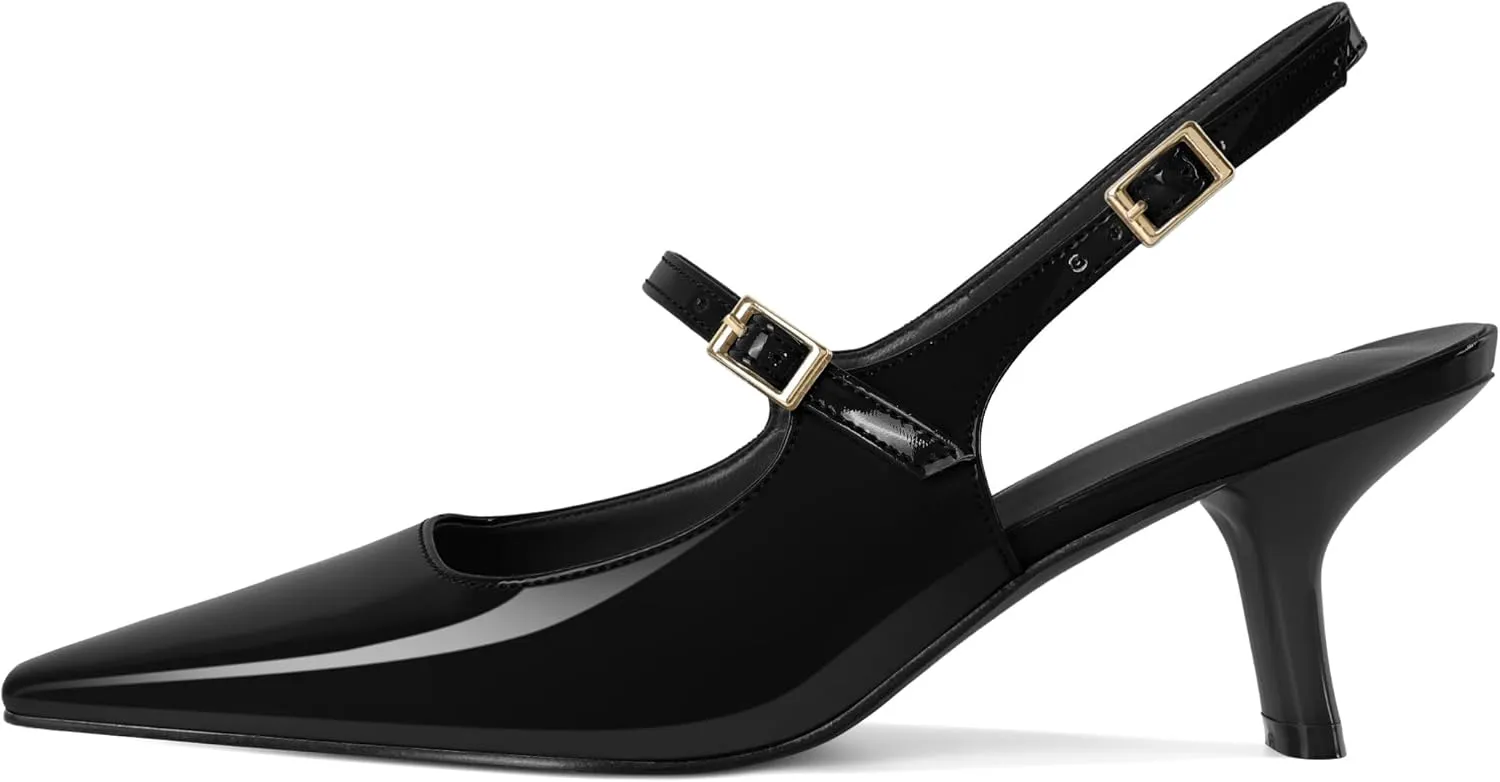 Zamikoo Slingback Heels for Women Pointed Toe Block Low Heel Pumps Shoes 2.5 Inches