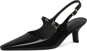 Zamikoo Slingback Heels for Women Pointed Toe Block Low Heel Pumps Shoes 2.5 Inches