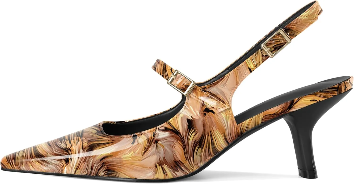 Zamikoo Slingback Heels for Women Pointed Toe Block Low Heel Pumps Shoes 2.5 Inches