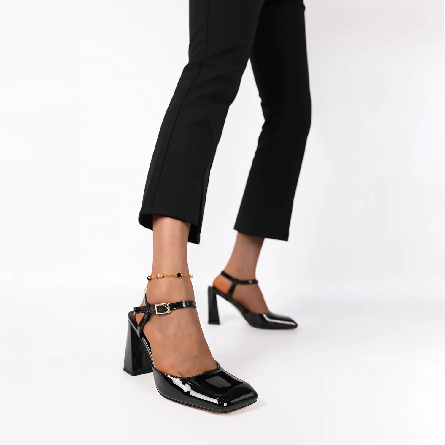 Zamikoo Womens Ankle Strap Square Toe Chunky Heel Pumps Shoes Dressy 3.5 Inches