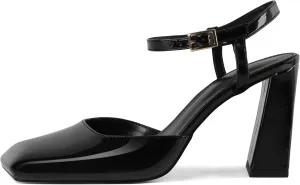 Zamikoo Womens Ankle Strap Square Toe Chunky Heel Pumps Shoes Dressy 3.5 Inches