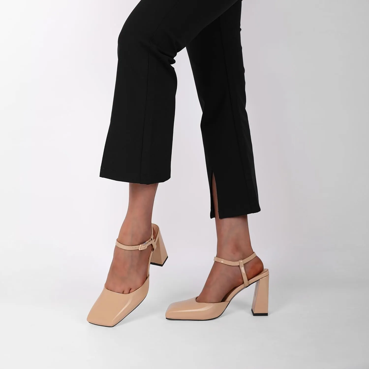 Zamikoo Womens Ankle Strap Square Toe Chunky Heel Pumps Shoes Dressy 3.5 Inches