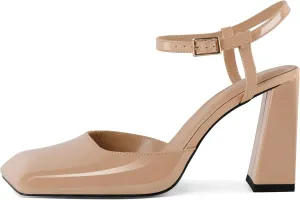 Zamikoo Womens Ankle Strap Square Toe Chunky Heel Pumps Shoes Dressy 3.5 Inches