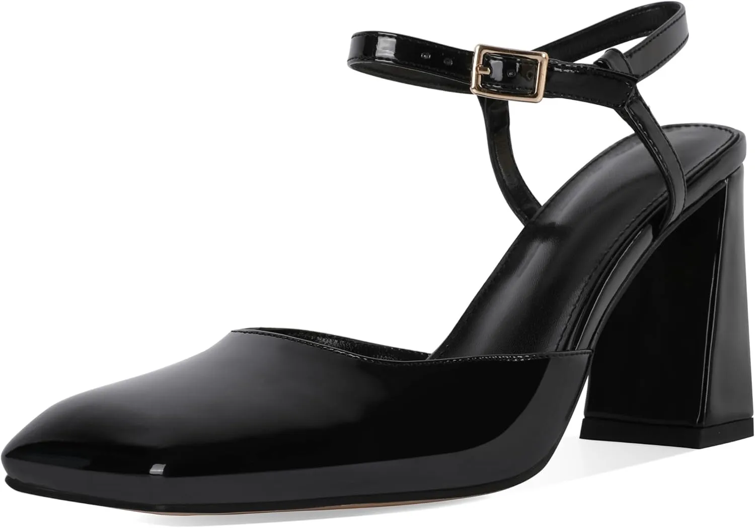 Zamikoo Womens Ankle Strap Square Toe Chunky Heel Pumps Shoes Dressy 3.5 Inches