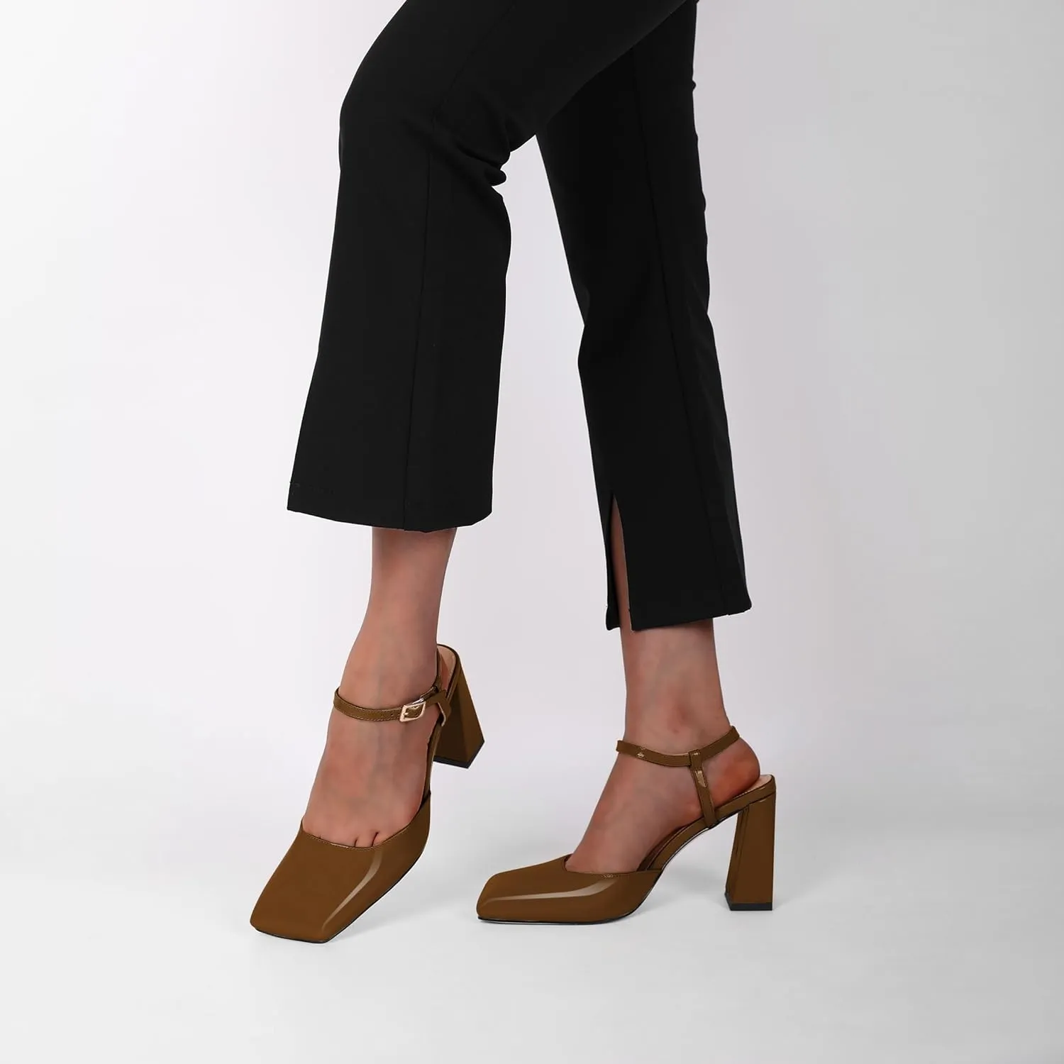 Zamikoo Womens Ankle Strap Square Toe Chunky Heel Pumps Shoes Dressy 3.5 Inches