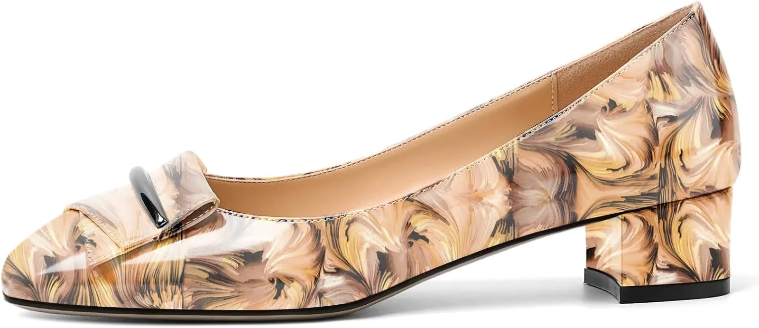 Zamikoo Women's Block Heel Pumps, Square Toe Slip-on Chunky Low Heels, Heeled Dress Shoes with Bow for Office Wedding Work Evening 1.5 Inches