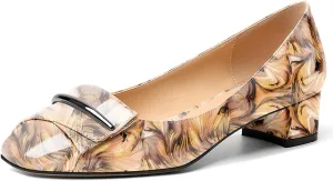 Zamikoo Women's Block Heel Pumps, Square Toe Slip-on Chunky Low Heels, Heeled Dress Shoes with Bow for Office Wedding Work Evening 1.5 Inches