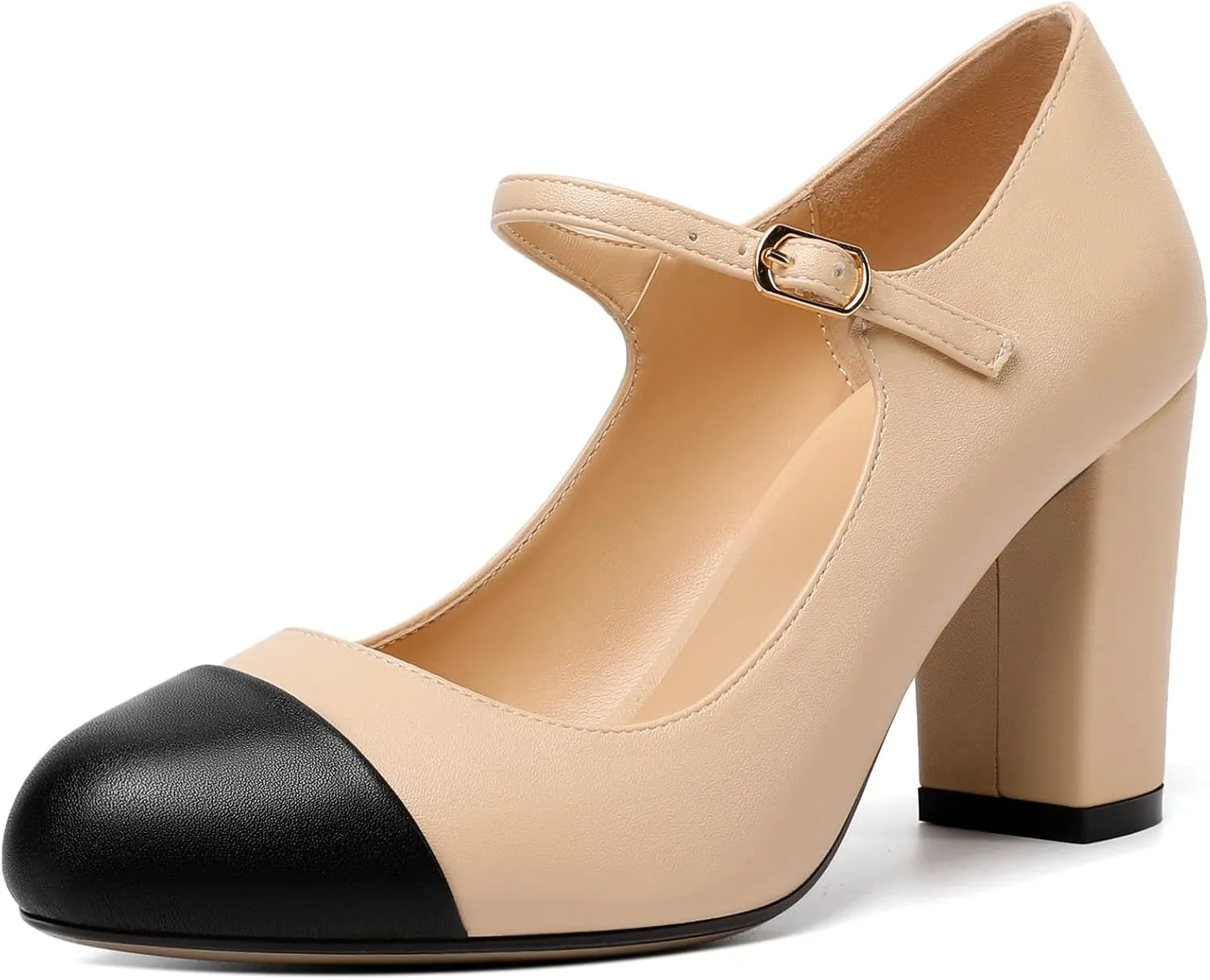 Zamikoo Women's Mary Jane Chunky High Heel Pumps, Round Cap Toe Block Heels with Adjustable Buckle, Chunky Heeld Mary Janes, 3.5 Inch Office Wedding Dress Shoes