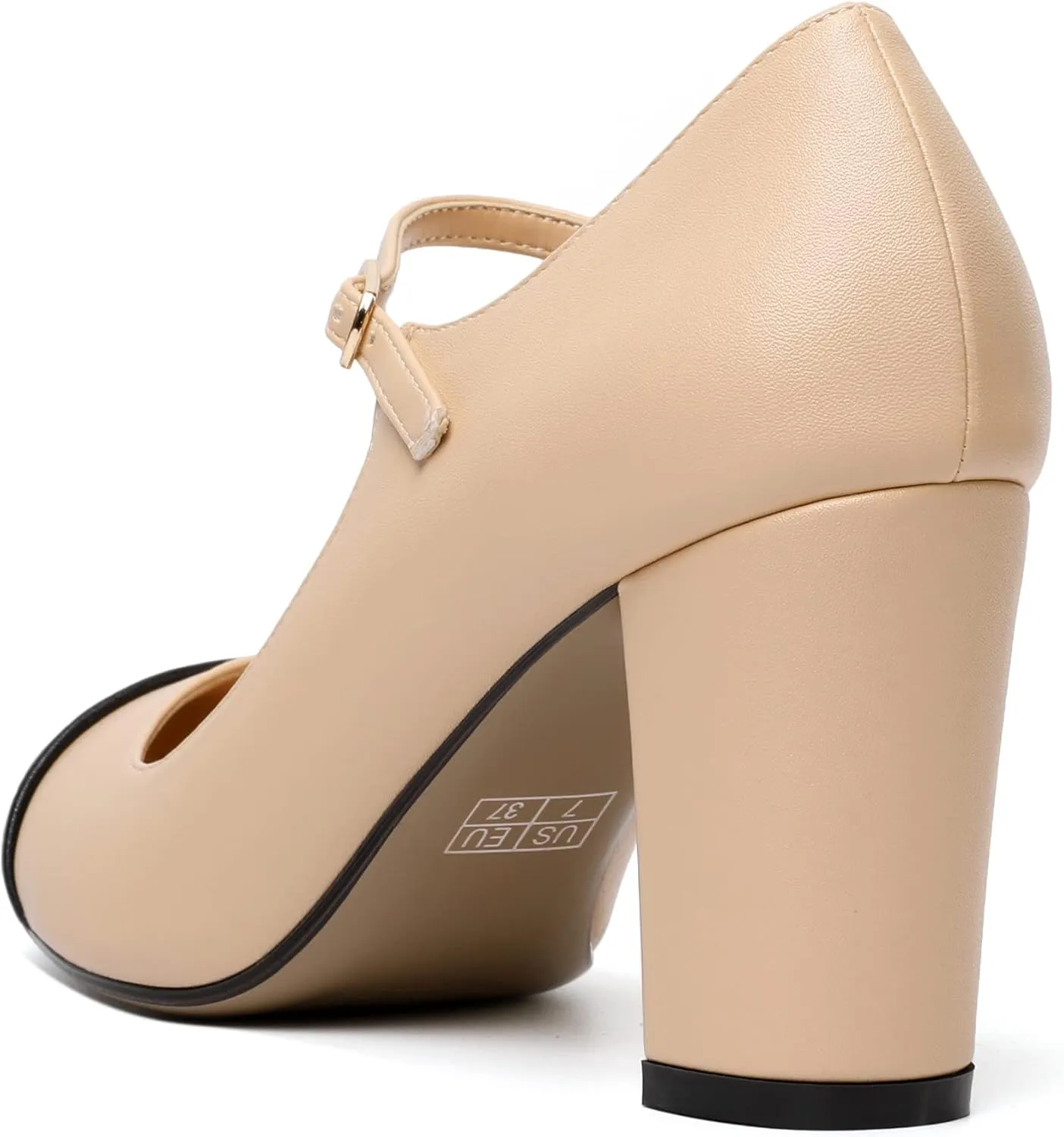 Zamikoo Women's Mary Jane Chunky High Heel Pumps, Round Cap Toe Block Heels with Adjustable Buckle, Chunky Heeld Mary Janes, 3.5 Inch Office Wedding Dress Shoes