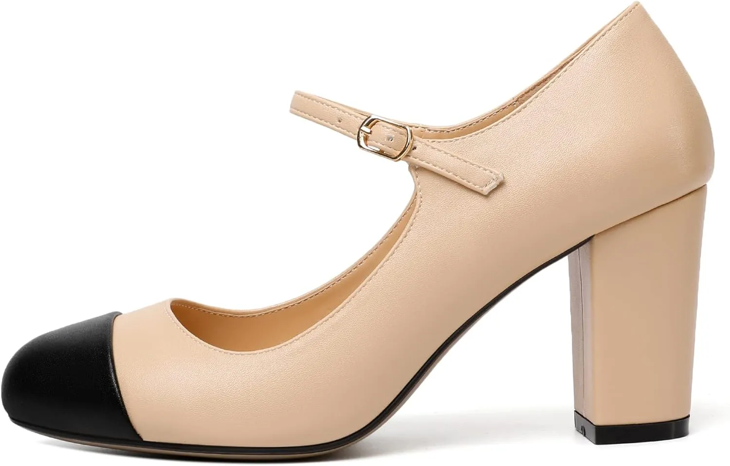 Zamikoo Women's Mary Jane Chunky High Heel Pumps, Round Cap Toe Block Heels with Adjustable Buckle, Chunky Heeld Mary Janes, 3.5 Inch Office Wedding Dress Shoes