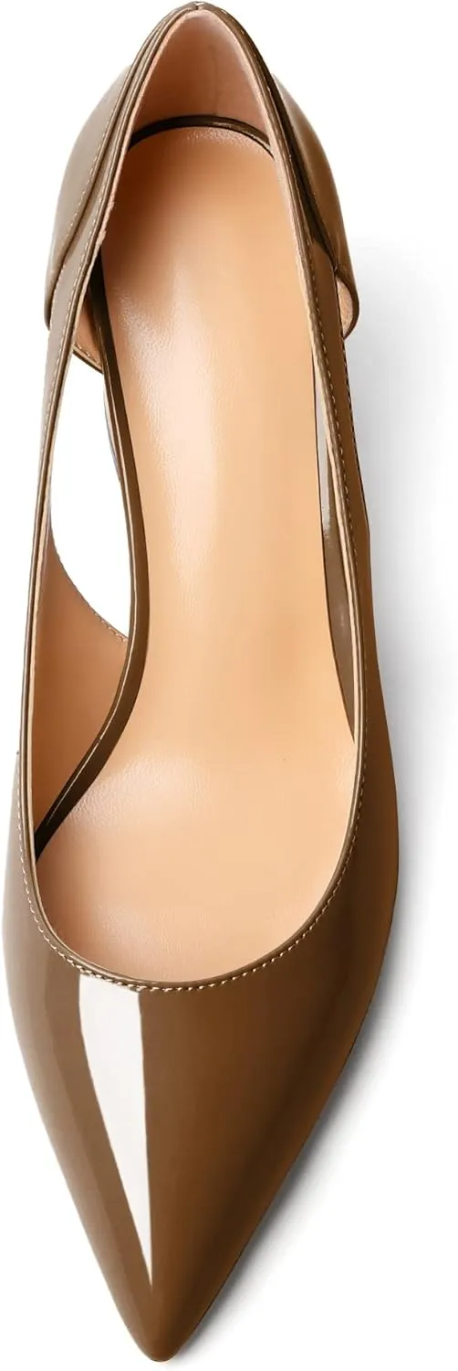 Zamikoo Women's Mid Block Heel Pumps, Pointed Toe Slip On Cutout Chunky Heels Ladies Office Event Party Dress Shoes 2.5 Inches