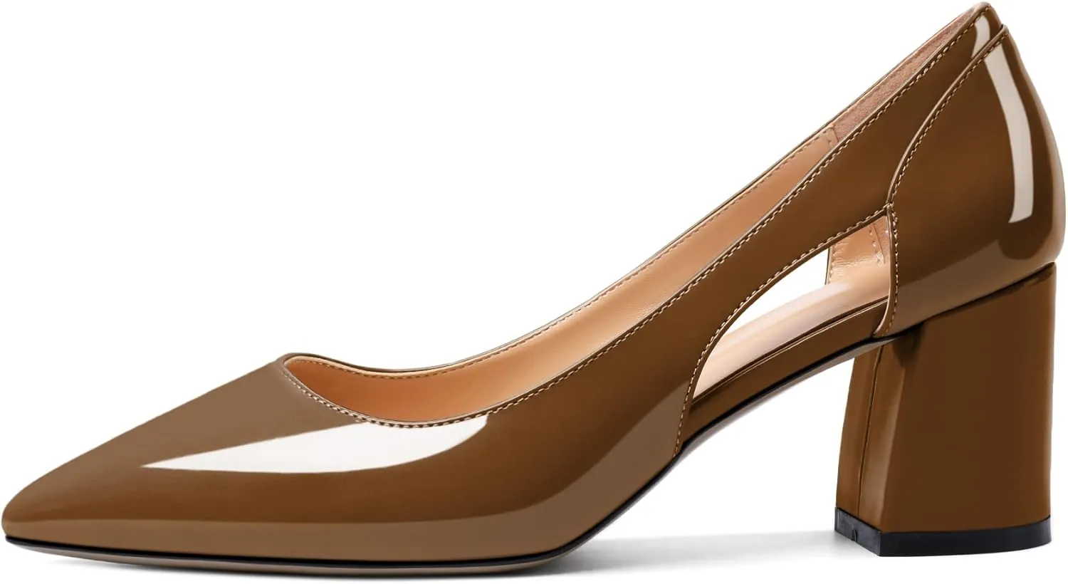 Zamikoo Women's Mid Block Heel Pumps, Pointed Toe Slip On Cutout Chunky Heels Ladies Office Event Party Dress Shoes 2.5 Inches