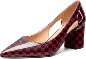 Zamikoo Women's Mid Block Heel Pumps, Pointed Toe Slip On Cutout Chunky Heels Ladies Office Event Party Dress Shoes 2.5 Inches