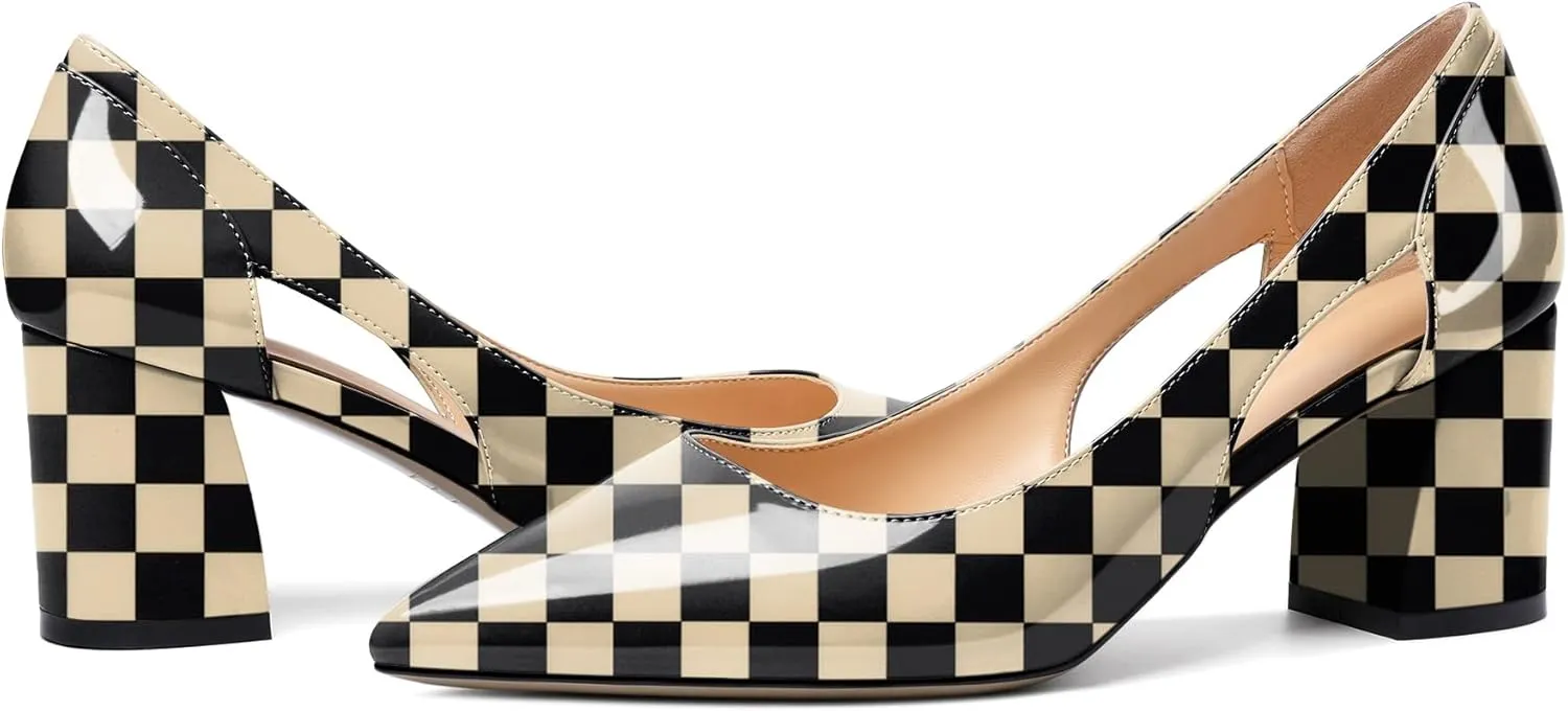 Zamikoo Women's Mid Block Heel Pumps, Pointed Toe Slip On Cutout Chunky Heels Ladies Office Event Party Dress Shoes 2.5 Inches