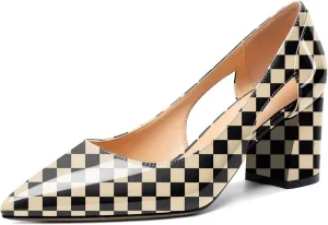 Zamikoo Women's Mid Block Heel Pumps, Pointed Toe Slip On Cutout Chunky Heels Ladies Office Event Party Dress Shoes 2.5 Inches