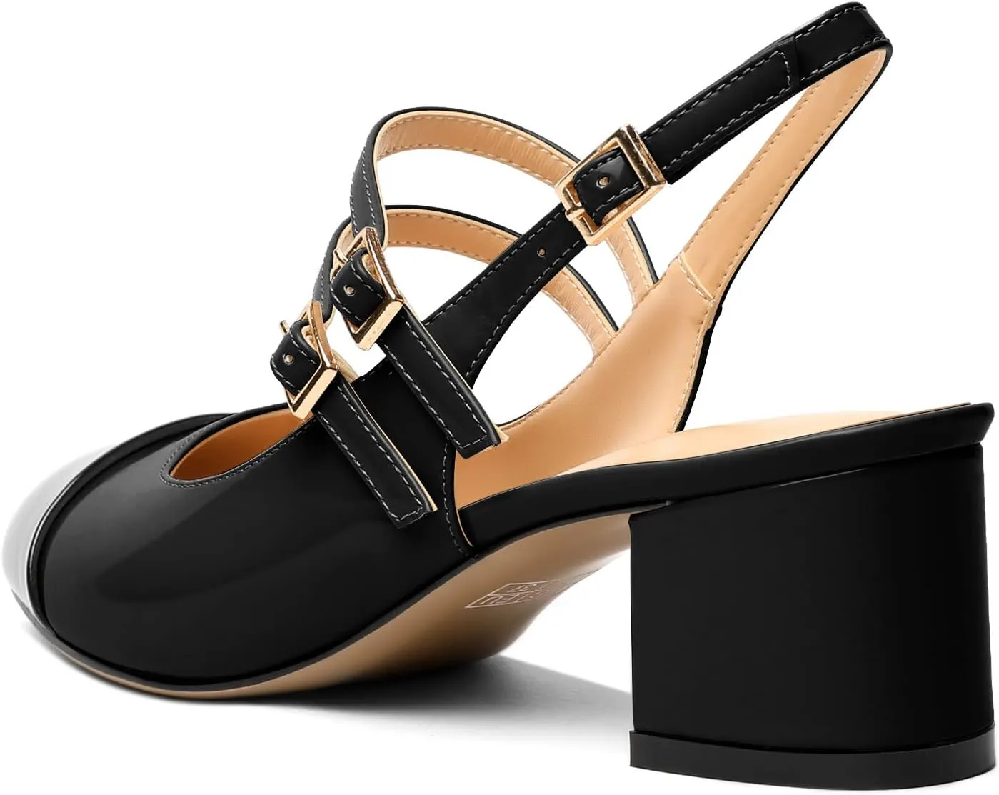 Zamikoo Women's Slingback Heels Round Cap Toe Low Block Heel Pumps with Adjustable Buckle, 2 Inches Heeled Sandals Office Dress Pumps Shoes