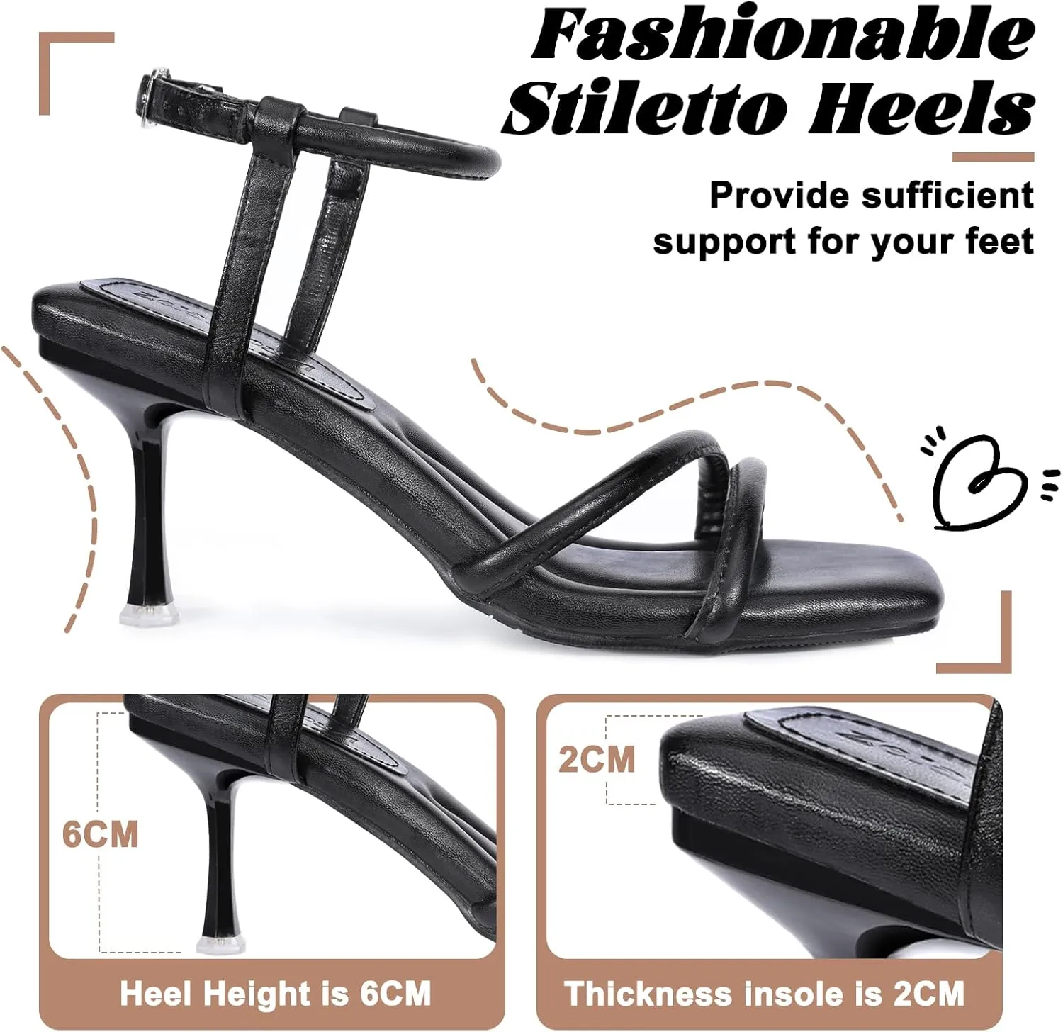 Zelaprox Women's Kitten Heels Square Open Toe Ankle Adjustable Strap Sandals Strappy High Heel Lace Up Sexy Fashion Comfortable Cushioned Shoes Dress Party Wedding Pumps