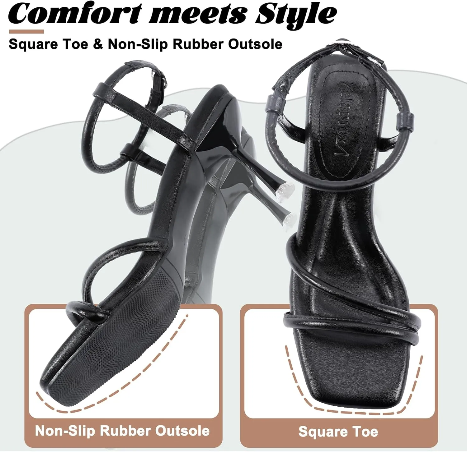 Zelaprox Women's Kitten Heels Square Open Toe Ankle Adjustable Strap Sandals Strappy High Heel Lace Up Sexy Fashion Comfortable Cushioned Shoes Dress Party Wedding Pumps