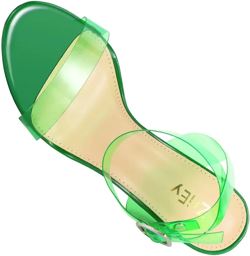 ZriEy Clear Block Sandals Chunky Heels for Women 3.35 Inch Open Toe Adjustable Ankle Strap Pump Sandals for Weddings Parties Daily Wear