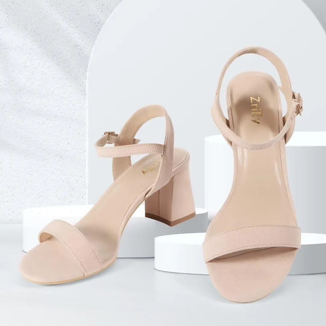 ZriEy Mid-height Chunky Block Heels for Women Heeled Sandals 2.8 Inch Open Toe Adjustable Ankle Strap Heels for Weddings Parties Daily Wear Shoes