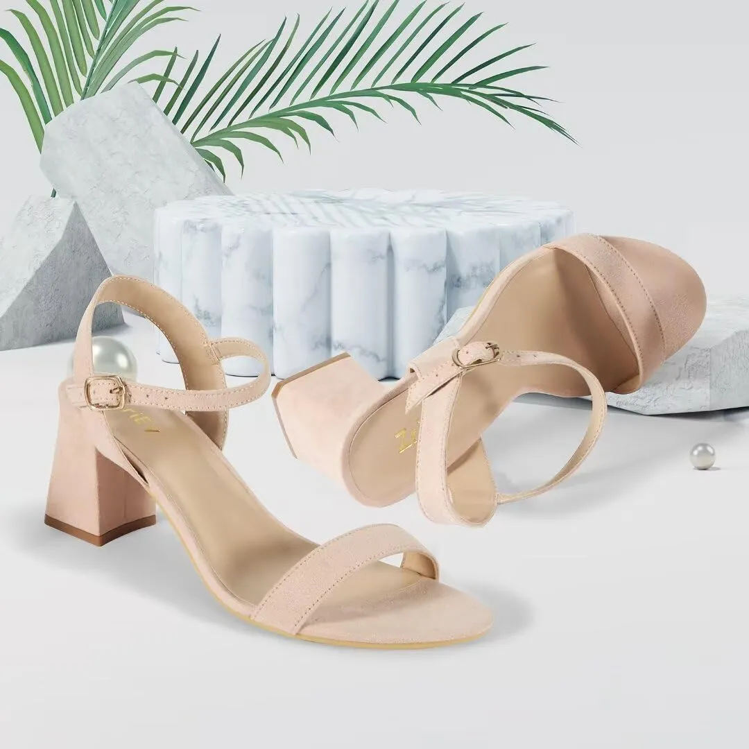 ZriEy Mid-height Chunky Block Heels for Women Heeled Sandals 2.8 Inch Open Toe Adjustable Ankle Strap Heels for Weddings Parties Daily Wear Shoes
