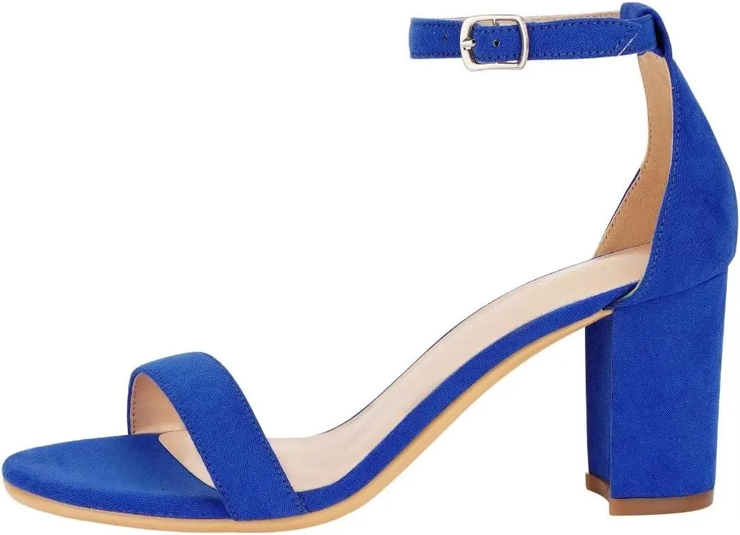 ZriEy Women's Chunky Block Open Toe Mid Heeled Sandals Two Strap Slip on Heels Slide Sandals for Party Wedding Dress Dating Daily Pumps Shoes