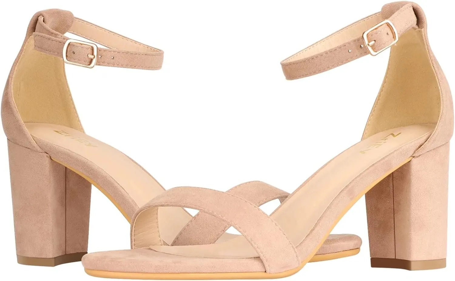 ZriEy Women's Chunky Block Open Toe Mid Heeled Sandals Two Strap Slip on Heels Slide Sandals for Party Wedding Dress Dating Daily Pumps Shoes