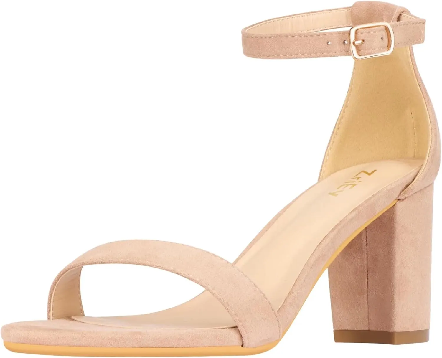 ZriEy Women's Chunky Block Open Toe Mid Heeled Sandals Two Strap Slip on Heels Slide Sandals for Party Wedding Dress Dating Daily Pumps Shoes