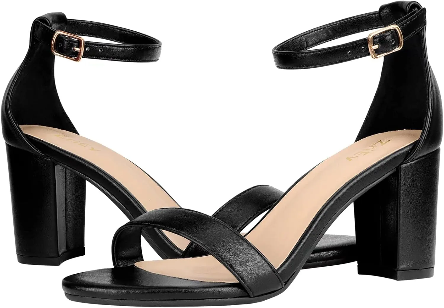 ZriEy Women's Chunky Block Open Toe Mid Heeled Sandals Two Strap Slip on Heels Slide Sandals for Party Wedding Dress Dating Daily Pumps Shoes