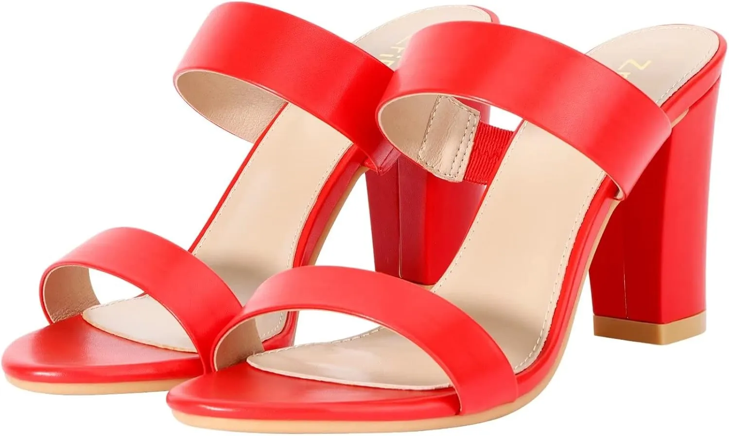 ZriEy Women's Chunky Block Open Toe Mid High Heeled Sandals Two Strap Slip on Heels Slide Sandals for Party Wedding Dress Dating Daily Pumps Shoes