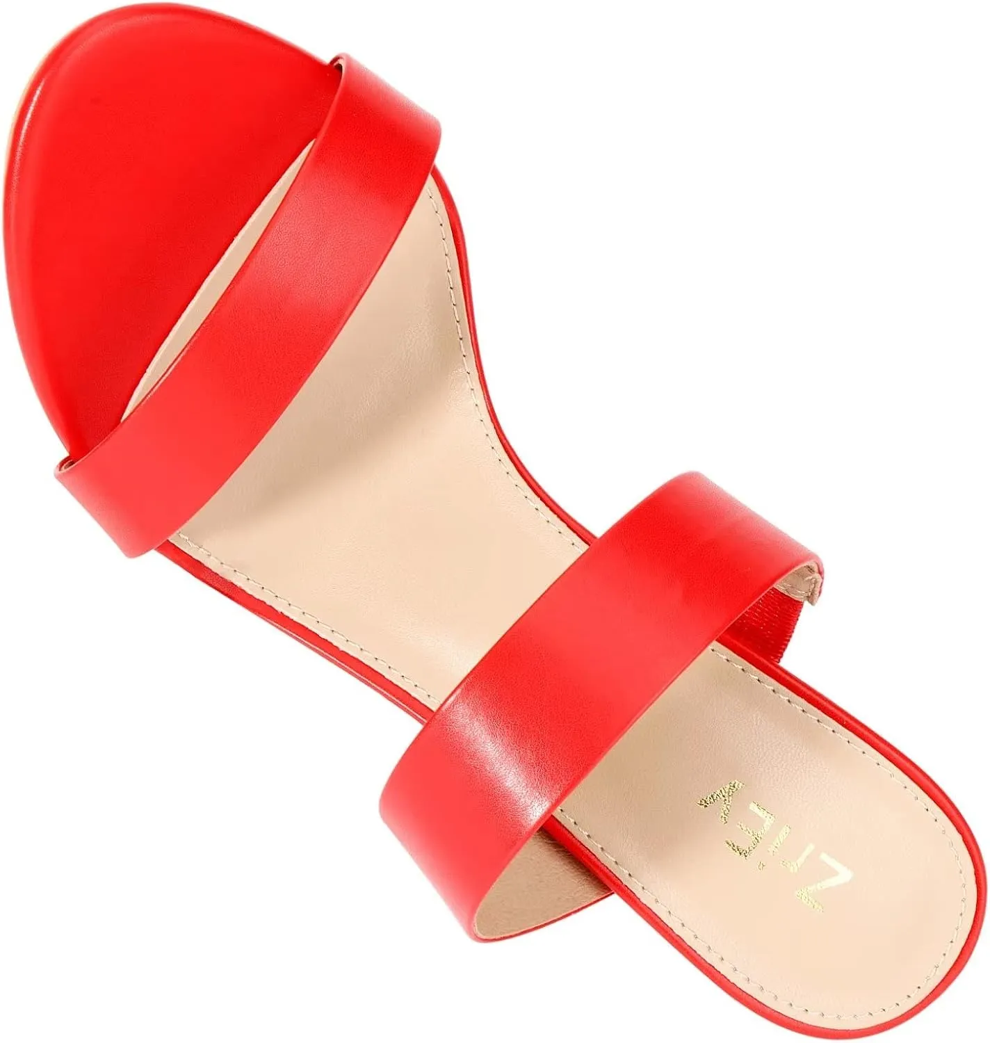 ZriEy Women's Chunky Block Open Toe Mid High Heeled Sandals Two Strap Slip on Heels Slide Sandals for Party Wedding Dress Dating Daily Pumps Shoes