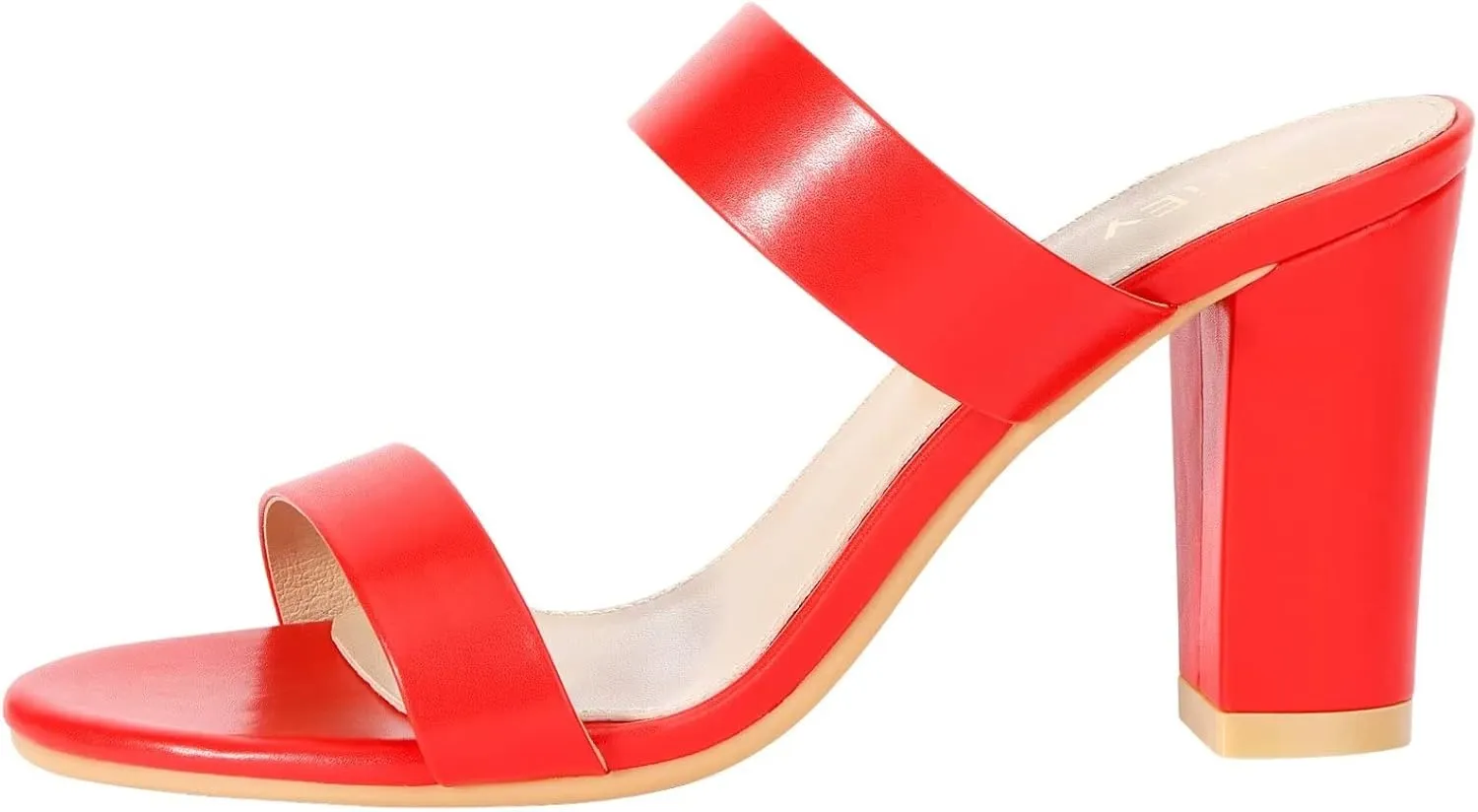 ZriEy Women's Chunky Block Open Toe Mid High Heeled Sandals Two Strap Slip on Heels Slide Sandals for Party Wedding Dress Dating Daily Pumps Shoes