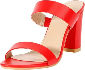 ZriEy Women's Chunky Block Open Toe Mid High Heeled Sandals Two Strap Slip on Heels Slide Sandals for Party Wedding Dress Dating Daily Pumps Shoes