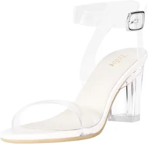 ZriEy Women's Clear Heels Chunky Block Mid High Heeled Sandals Open Toe Transparent Ankle Strap Dress Pump Shoes for Women in Daily Wear Party Wedding