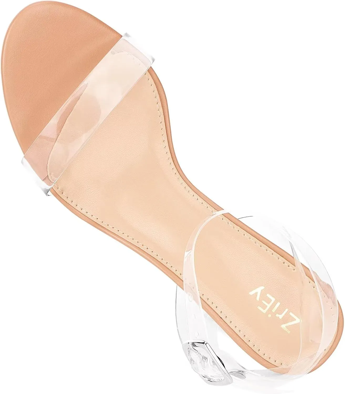 ZriEy Women's Clear Heels Strappy Chunky Block Heeled Sandals 2.2 Inch Open Toe Adjustable Ankle Strap Pump Sandals for Weddings Parties Daily Wear