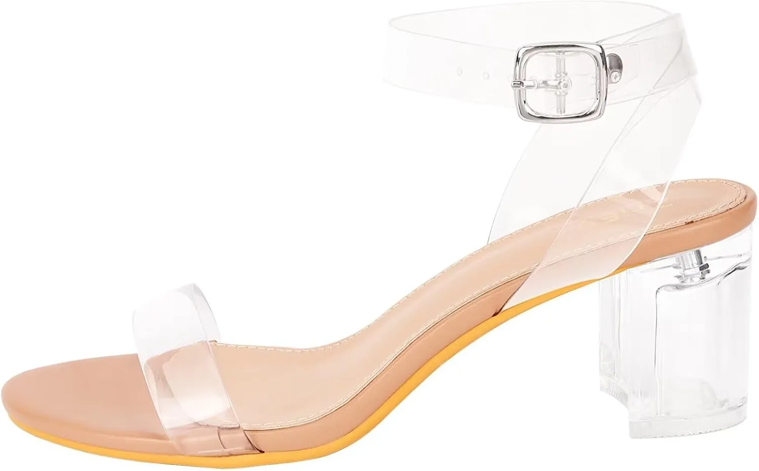 ZriEy Women's Clear Heels Strappy Chunky Block Heeled Sandals 2.2 Inch Open Toe Adjustable Ankle Strap Pump Sandals for Weddings Parties Daily Wear