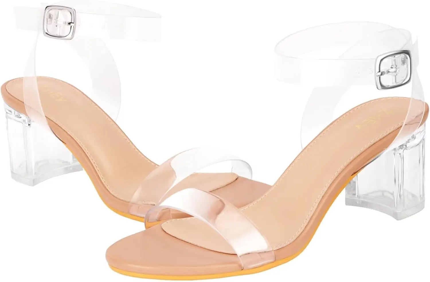 ZriEy Women's Clear Heels Strappy Chunky Block Heeled Sandals 2.2 Inch Open Toe Adjustable Ankle Strap Pump Sandals for Weddings Parties Daily Wear